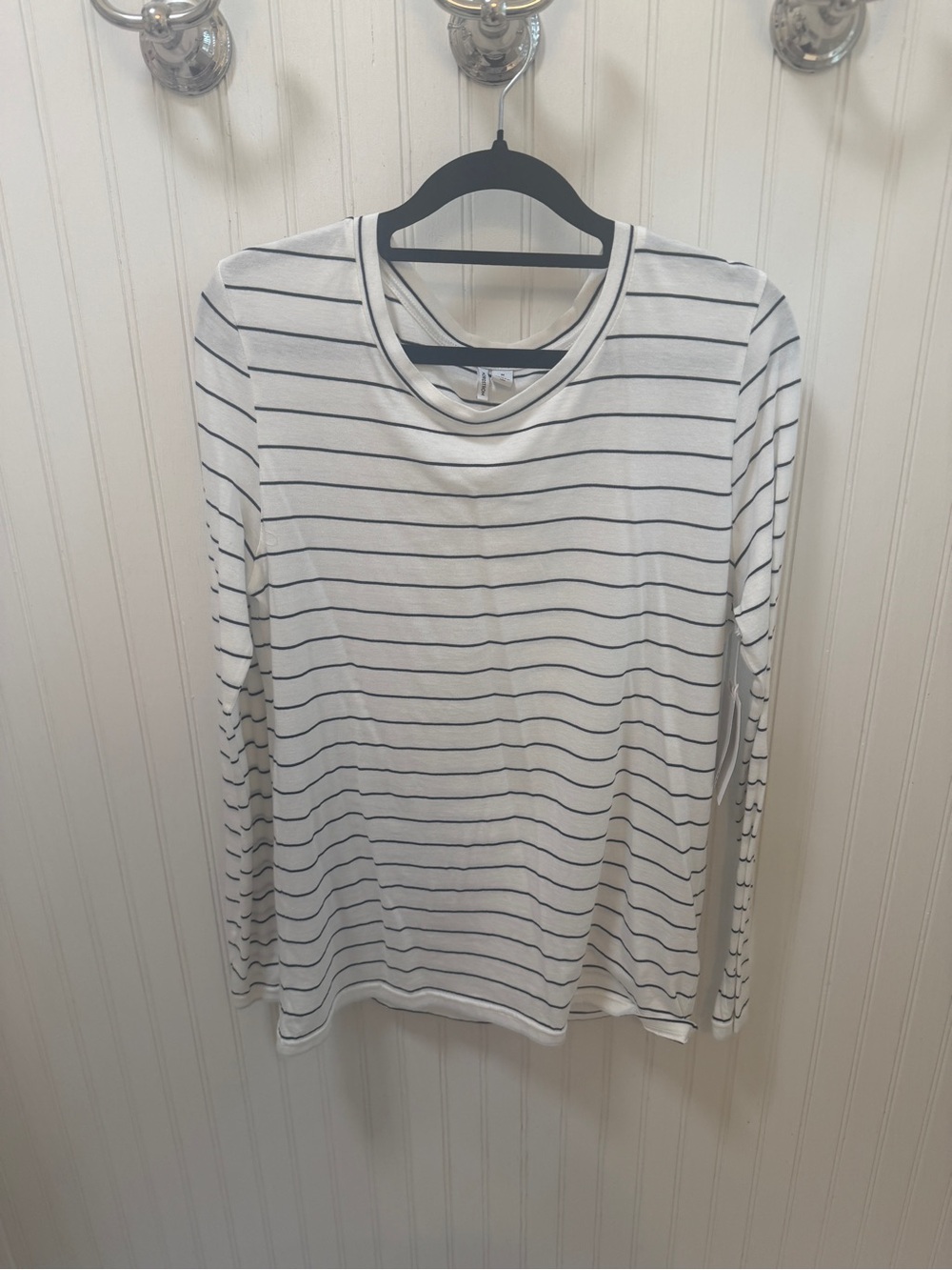 Nordstrom White Long-Sleeve Tee with Black Stripes